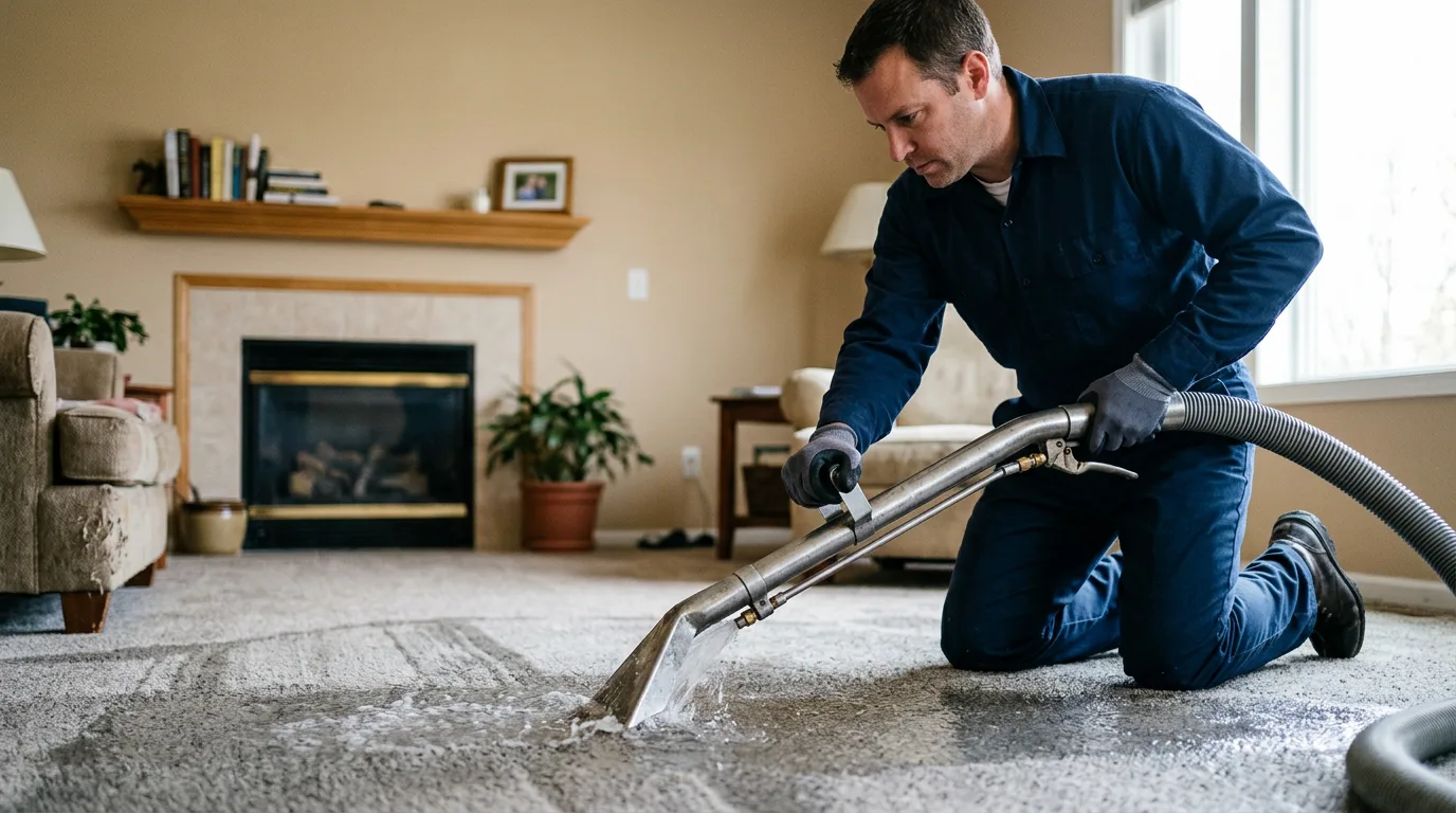 Water damage restoration technician working near Moreland, GA